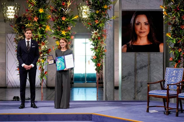 Nobel Peace Prize 2025 Oslo 20251210 The daughter of Nobel Peace Prize Laureate Ana Corina Sosa  Copyright: xOlexBerg-Rustenx xNTBx