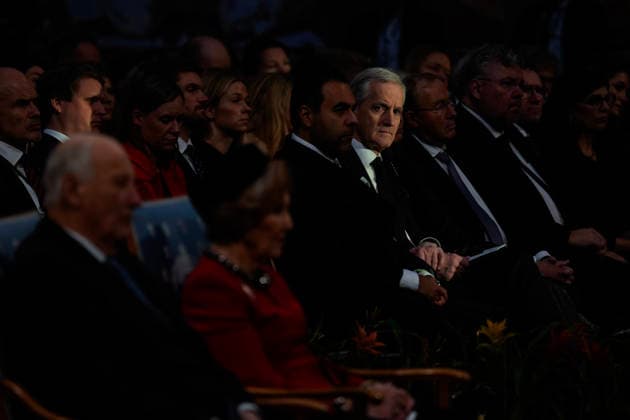 Nobel Peace Prize 2025 Oslo 20251210 Prime Minister Jonas Gahr Store Ap during the award ceremony for the Nobel Peace Prize in Oslo Town Hall The Venezu  Copyright: xOlexBerg-Rustenx xNTBx