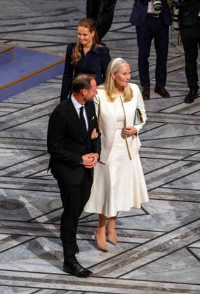 10-12-2025 Norway Princess Mette-Marit and Princess Ingrid Alexandra and Prince Haakon at the awarding of the Nobel Peace Prize to Maria Corina Machado from Venezuela in the city hall in Olso. Due to the circumstances in her home country of Venezuela, Maria Corina Machado was unable to attend the award ceremony in Norway. Â  Copyright: xPPEx