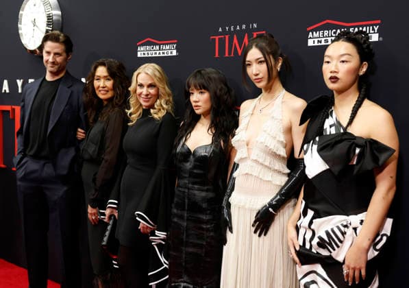 Chris Appelhans, Michelle Wong, Jessica Sibley, Rei Ami, EJAE and Audrey Nuna arrive on the red carpet when TIME Celebrates A Year In TIME at Current at Chelsea Piers on Wednesday, December 10, 2025 in New York City.  NYP20251210133 JohnxAngelillo
