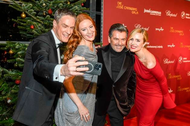 ABBleipzig Sven Lorig, Barbara Meier, Stephanie Müller Spirra and Thomas Anders as guests on the red carpet at the 31 Jose Carreras Gala at Media City Leipzig, on 10 12 25 Saxony Germany