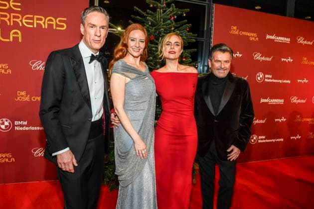 ABBleipzig Sven Lorig, Barbara Meier, Stephanie Müller Spirra and Thomas Anders as guests on the red carpet at the 31 Jose Carreras Gala at Media City Leipzig, on 10 12 25 Saxony Germany
