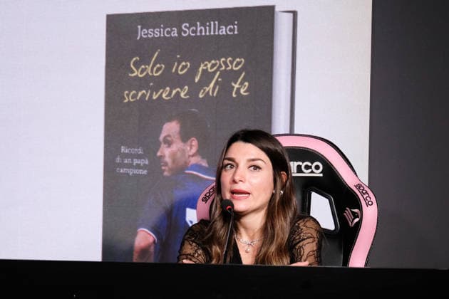 Author Jessica Schillaci during the presentation of her book â??Solo io posso scrivere di te â?? ricordi di un papa campioneâ? held in the press conference room of Renzo Barbera Stadium in Palermo, Italy, on 10 December 2025; in the photo: Jessica Schillaci  Copyright: xFedericoxSerra LiveMediax xipa-agency.netx xx IPA_Agency_IPA68995223