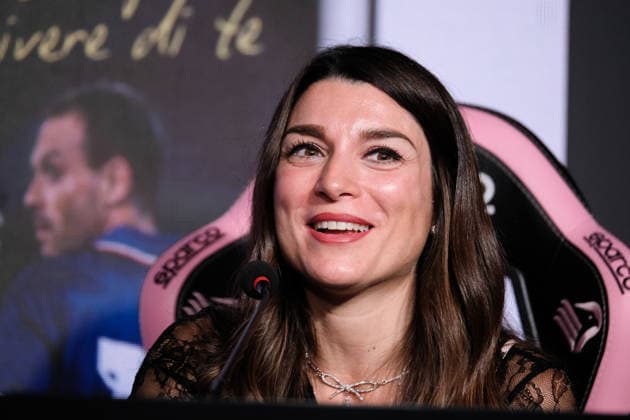 Author Jessica Schillaci during the presentation of her book â??Solo io posso scrivere di te â?? ricordi di un papa campioneâ? held in the press conference room of Renzo Barbera Stadium in Palermo, Italy, on 10 December 2025; in the photo: Jessica Schillaci  Copyright: xFedericoxSerra LiveMediax xipa-agency.netx xx IPA_Agency_IPA68995276