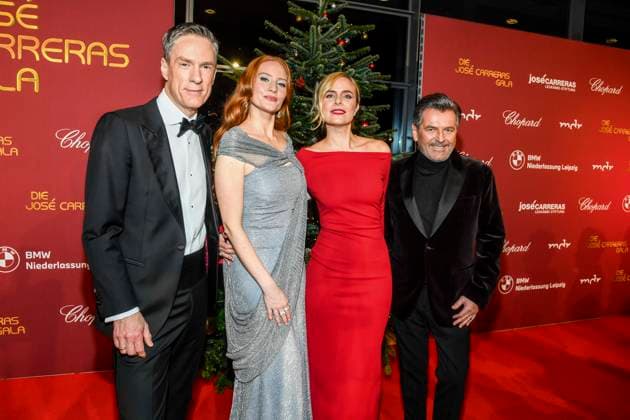ABBleipzig Sven Lorig, Barbara Meier Model Stephanie Müller Spirra and Thomas Anders Presenters on the red carpet at the 31 Jose Carreras Gala in the Media City Leipzig, on 10 12 25 Saxony Germany