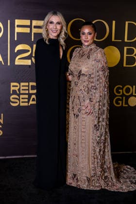 Golden Globes Gala at Red Sea Film Festival - Jeddah L-R : Helen Hoehne and Hend Sabry attend the Golden Globes Gala Dinner, as part of the 5th edition of the Red Sea Film Festival in Jeddah, Saudi Arabia, on December 10, 2025. Photo by Balkis Press ABACAPRESS.COM Jeddah Saudi Arabia  Copyright: xBalkisxPress ABACAx