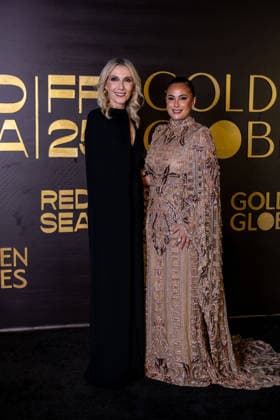 Golden Globes Gala at Red Sea Film Festival - Jeddah L-R : Helen Hoehne and Hend Sabry attend the Golden Globes Gala Dinner, as part of the 5th edition of the Red Sea Film Festival in Jeddah, Saudi Arabia, on December 10, 2025. Photo by Balkis Press ABACAPRESS.COM Jeddah Saudi Arabia  Copyright: xBalkisxPress ABACAx