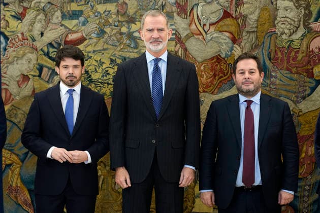 King Felipe VI of Spain receives in audience a delegation from the Board of Directors and principal shareholders of Agenda Publica. December 11, 2025. (2025121145)