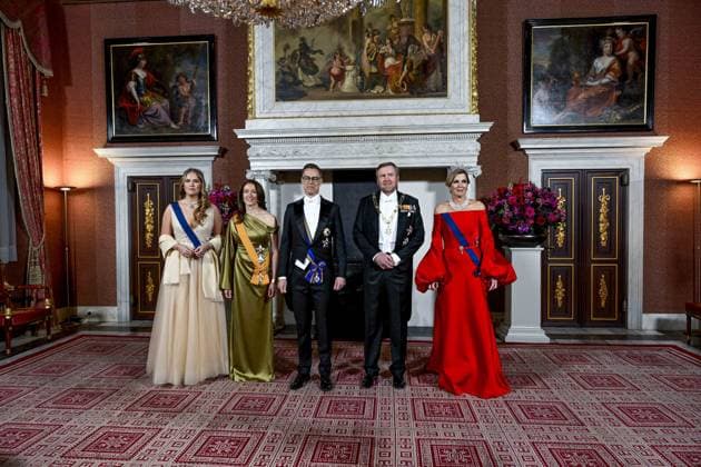 Amsterdam, The Netherlands, 2025-12-11 19:30:02 AMSTERDAM, 11-12-2025, Royal Palace Amsterdam. State visit of the President of Finland, Alexander Stubb, to the Netherlands. He is accompanied by his wife, Suzanne Innes-Stubb. The Royal Couple is hosting a state banquet at the Royal Palace Amsterdam. King Willem-Alexander and the President of Finland will deliver speeches. Princess Amalia will also be present. PHOTO: NLBeeld Patrick van Emst Credit: NL Beeld Patrick van Emst  Copyright: xx x