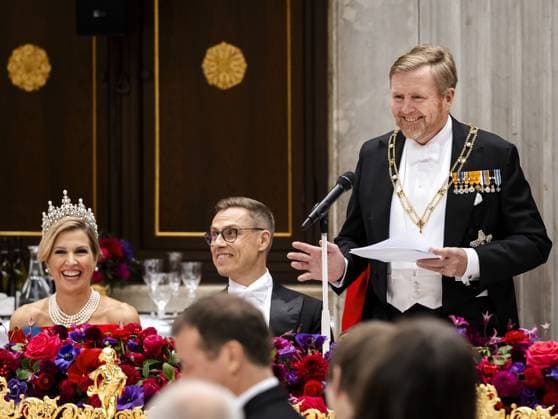 AMSTERDAM King Willem-Alexander delivers a speech at a state banquet with Queen Maxima, Princess Amalia, and Finnish President Alexander Stubb and his wife Suzanne Innes-Stubb at the Royal Palace in Amsterdam, on the first day of a two-day state visit to the Netherlands. ANP REMKO DE WAAL netherlands out - belgium out  Copyright: xx x544605857x originalFilename: 544605857.jpg