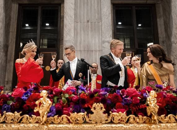 AMSTERDAM King Willem-Alexander, Queen Maxima, and Finnish President Alexander Stubb and his wife Suzanne Innes-Stubb attend a state banquet at the Royal Palace in Amsterdam on the first day of a two-day state visit to the Netherlands. ANP POOL REMKO DE WAAL netherlands out - belgium out  Copyright: xx x544609784x originalFilename: 544609784.jpg