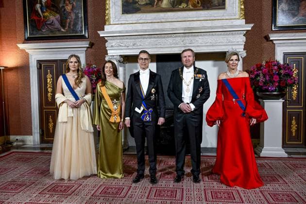 Amsterdam, The Netherlands, 2025-12-11 19:30:05 AMSTERDAM, 11-12-2025, Royal Palace Amsterdam. State visit of the President of Finland, Alexander Stubb, to the Netherlands. He is accompanied by his wife, Suzanne Innes-Stubb. The Royal Couple is hosting a state banquet at the Royal Palace Amsterdam. King Willem-Alexander and the President of Finland will deliver speeches. Princess Amalia will also be present. PHOTO: NLBeeld Patrick van Emst Credit: NL Beeld Patrick van Emst  Copyright: xx x