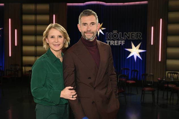 The hosts of Kölner Treff Susan Link and Micky Beisenherz on the WDR talk show Kölner Treff
