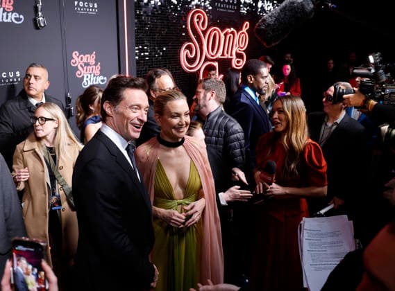 Kate Hudson and Hugh Jackman arrive on the red carpet at the Focus Features Song Sung Blue New York Premiere at AMC Lincoln Square Theater on Thursday, December 11, 2025 in New York City.  NYP20251211105 JohnxAngelillo