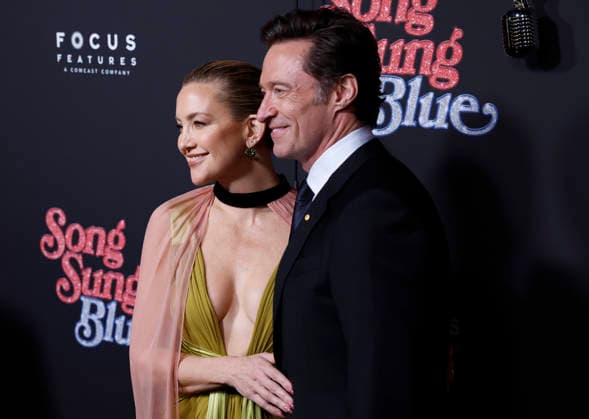 Kate Hudson and Hugh Jackman arrive on the red carpet at the Focus Features Song Sung Blue New York Premiere at AMC Lincoln Square Theater on Thursday, December 11, 2025 in New York City.  NYP20251211112 JohnxAngelillo