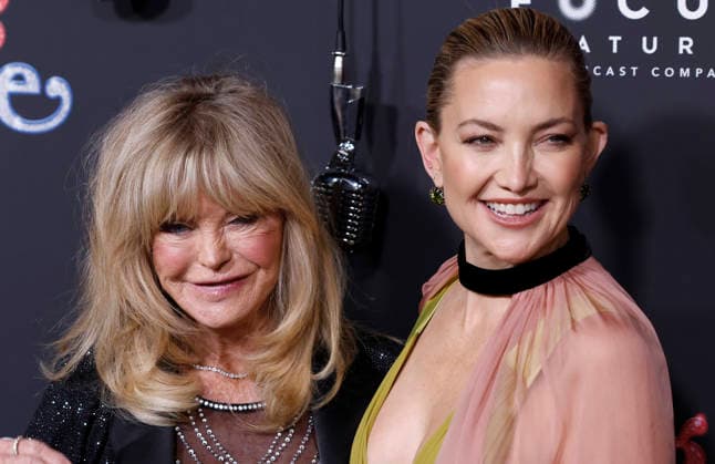 Goldie Hawn and Kate Hudson arrive on the red carpet at the Focus Features Song Sung Blue New York Premiere at AMC Lincoln Square Theater on Thursday, December 11, 2025 in New York City.  NYP20251211113 JohnxAngelillo