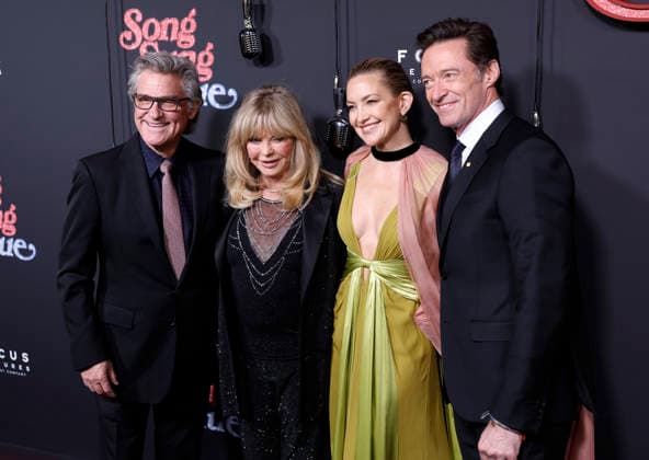 Kurt Russell, Goldie Hawn, Kate Hudson and Hugh Jackman arrive on the red carpet at the Focus Features Song Sung Blue New York Premiere at AMC Lincoln Square Theater on Thursday, December 11, 2025 in New York City.  NYP20251211120 JohnxAngelillo