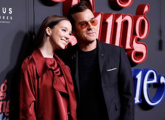 Nicole Brydon Bloom and Justin Theroux arrive on the red carpet at the Focus Features Song Sung Blue New York Premiere at AMC Lincoln Square Theater on Thursday, December 11, 2025 in New York City.  NYP20251211104 JohnxAngelillo