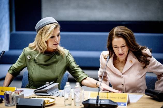 RIJSWIJK - Queen Maxima and Mrs. Innes-Stubb and a welcome by Mrs. Huri Sahin, Mayor of the Municipality of Rijswijk, for a conversation with relatives of victims of femicide and experts with experience of domestic violence. ANP HOLLANDSE HOOGTE ROBIN UTRECHT netherlands out - belgium out  Copyright: xx x544650497x originalFilename: 544650497.jpg