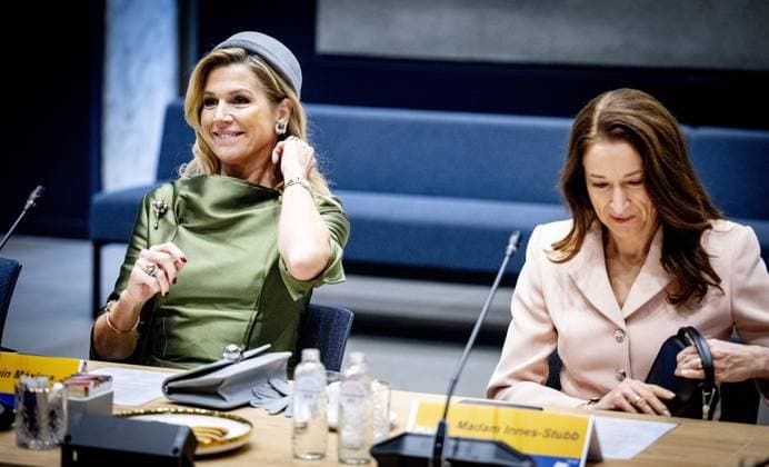 RIJSWIJK - Queen Maxima and Mrs. Innes-Stubb and a welcome by Mrs. Huri Sahin, Mayor of the Municipality of Rijswijk, for a conversation with relatives of victims of femicide and experts with experience of domestic violence. ANP HOLLANDSE HOOGTE ROBIN UTRECHT netherlands out - belgium out  Copyright: xx x544650505x originalFilename: 544650505.jpg