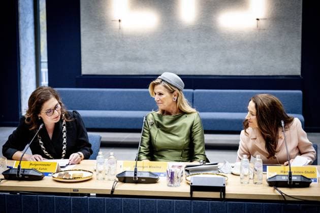 RIJSWIJK - Queen Maxima and Mrs. Innes-Stubb and a welcome by Mrs. Huri Sahin, Mayor of the Municipality of Rijswijk, for a conversation with relatives of victims of femicide and experts with experience of domestic violence. ANP HOLLANDSE HOOGTE ROBIN UTRECHT netherlands out - belgium out  Copyright: xx x544650535x originalFilename: 544650535.jpg