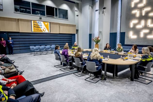 RIJSWIJK - Queen Maxima and Mrs. Innes-Stubb and a welcome by Mrs. Huri Sahin, Mayor of the Municipality of Rijswijk, for a conversation with relatives of victims of femicide and experts with experience of domestic violence. ANP HOLLANDSE HOOGTE ROBIN UTRECHT netherlands out - belgium out  Copyright: xx x544652162x originalFilename: 544652162.jpg
