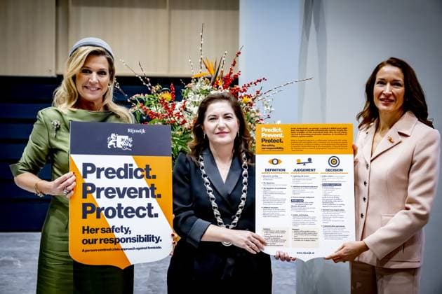 RIJSWIJK - Queen Maxima and Mrs. Innes-Stubb and a welcome by Mrs. Huri Sahin, Mayor of the Municipality of Rijswijk, for a conversation with relatives of victims of femicide and experts with experience of domestic violence. ANP HOLLANDSE HOOGTE ROBIN UTRECHT netherlands out - belgium out  Copyright: xx x544654082x originalFilename: 544654082.jpg