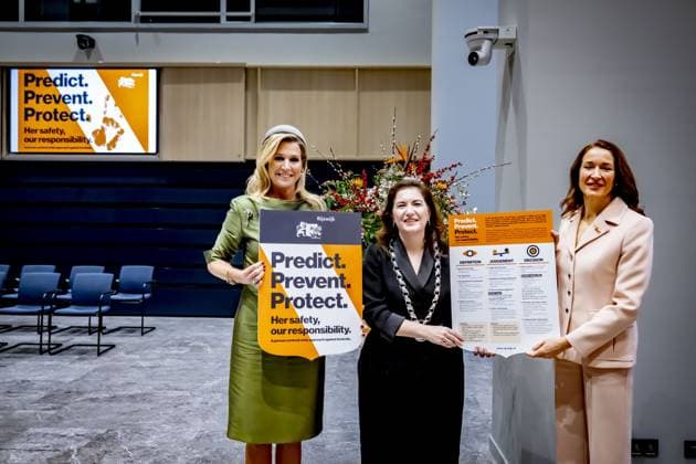 RIJSWIJK - Queen Maxima and Mrs. Innes-Stubb and a welcome by Mrs. Huri Sahin, Mayor of the Municipality of Rijswijk, for a conversation with relatives of victims of femicide and experts with experience of domestic violence. ANP HOLLANDSE HOOGTE ROBIN UTRECHT netherlands out - belgium out  Copyright: xx x544654089x originalFilename: 544654089.jpg