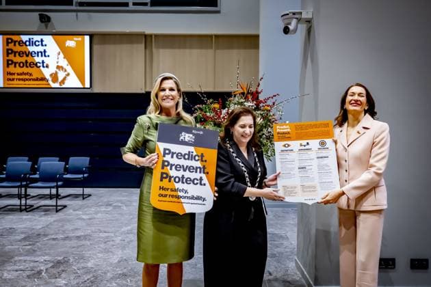 RIJSWIJK - Queen Maxima and Mrs. Innes-Stubb and a welcome by Mrs. Huri Sahin, Mayor of the Municipality of Rijswijk, for a conversation with relatives of victims of femicide and experts with experience of domestic violence. ANP HOLLANDSE HOOGTE ROBIN UTRECHT netherlands out - belgium out  Copyright: xx x544654143x originalFilename: 544654143.jpg