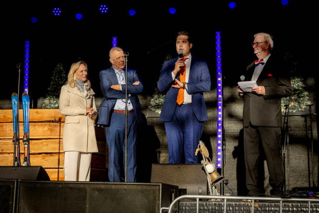 13-12-2025 Wassenaar Princess Margarita de Bourbon Parme with wethouder Laurens van Doeveren and board member Kees Kroon of Centrum Management Wassenaar at the opening of the renovated Wassenaar shopping center, De Langstraat, in her hometown Wassenaar. Â  Copyright: xPPEx