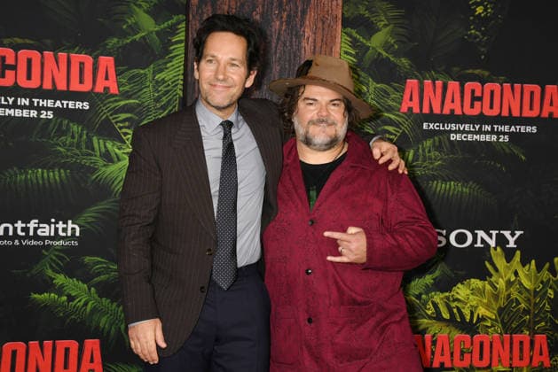 LOS ANGELES, CA - DECEMBER 13: Paul Rudd and Jack Black at the premiere Of Anaconda at The United Theater In Los Angeles, California on On December 13, 2025 . Copyright: xJeffreyxMayerx
