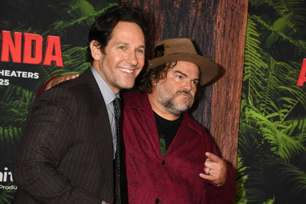 LOS ANGELES, CA - DECEMBER 13: Paul Rudd and Jack Black at the premiere Of Anaconda at The United Theater In Los Angeles, California on On December 13, 2025 . Copyright: xJeffreyxMayerx