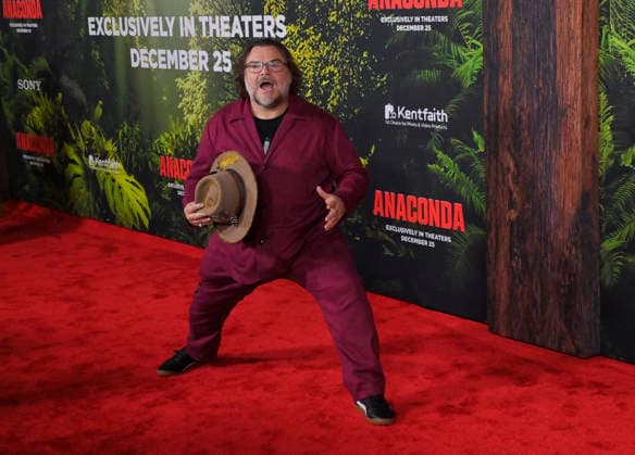 Cast member Jack Black attends the world premiere of the motion picture horror comedy Anaconda at the United Theater in Los Angeles on Saturday, December 13, 2025. Storyline: A group of friends are going through a mid-life crisis. They decide to remake a favorite movie from their youth but encounter unexpected events when they enter the jungle.  LAP2025121310 JIMxRUYMEN