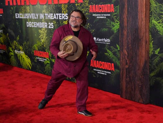 Cast member Jack Black attends the world premiere of the motion picture horror comedy Anaconda at the United Theater in Los Angeles on Saturday, December 13, 2025. Storyline: A group of friends are going through a mid-life crisis. They decide to remake a favorite movie from their youth but encounter unexpected events when they enter the jungle.  LAP2025121311 JIMxRUYMEN