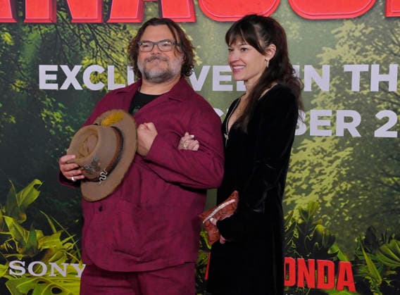 Cast member Jack Black and his wife Tanya Haden attend the world premiere of the motion picture horror comedy Anaconda at the United Theater in Los Angeles on Saturday, December 13, 2025. Storyline: A group of friends are going through a mid-life crisis. They decide to remake a favorite movie from their youth but encounter unexpected events when they enter the jungle.  LAP2025121317 JIMxRUYMEN