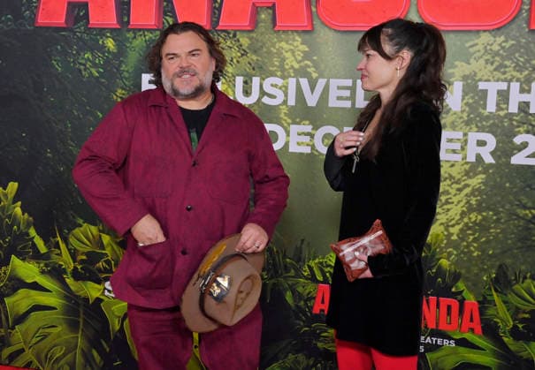 Cast member Jack Black and his wife Tanya Haden attend the world premiere of the motion picture horror comedy Anaconda at the United Theater in Los Angeles on Saturday, December 13, 2025. Storyline: A group of friends are going through a mid-life crisis. They decide to remake a favorite movie from their youth but encounter unexpected events when they enter the jungle.  LAP2025121318 JIMxRUYMEN