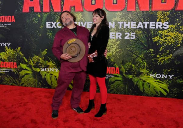 Cast member Jack Black and his wife Tanya Haden attend the world premiere of the motion picture horror comedy Anaconda at the United Theater in Los Angeles on Saturday, December 13, 2025. Storyline: A group of friends are going through a mid-life crisis. They decide to remake a favorite movie from their youth but encounter unexpected events when they enter the jungle.  LAP2025121319 JIMxRUYMEN