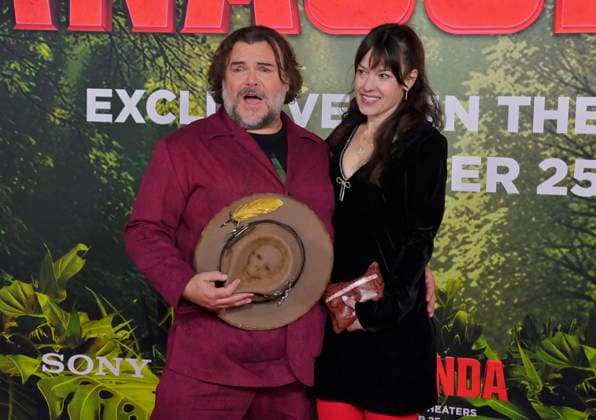 Cast member Jack Black and his wife Tanya Haden attend the world premiere of the motion picture horror comedy Anaconda at the United Theater in Los Angeles on Saturday, December 13, 2025. Storyline: A group of friends are going through a mid-life crisis. They decide to remake a favorite movie from their youth but encounter unexpected events when they enter the jungle.  LAP2025121323 JIMxRUYMEN