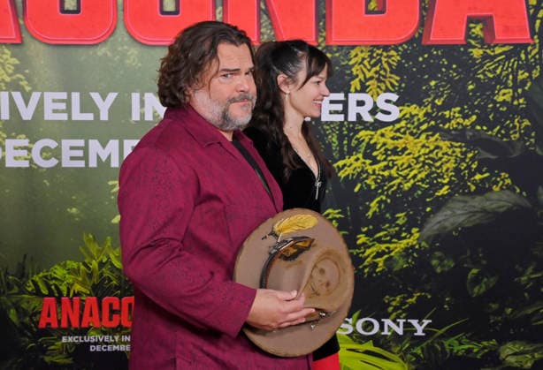 Cast member Jack Black and his wife Tanya Haden attend the world premiere of the motion picture horror comedy Anaconda at the United Theater in Los Angeles on Saturday, December 13, 2025. Storyline: A group of friends are going through a mid-life crisis. They decide to remake a favorite movie from their youth but encounter unexpected events when they enter the jungle.  LAP2025121325 JIMxRUYMEN
