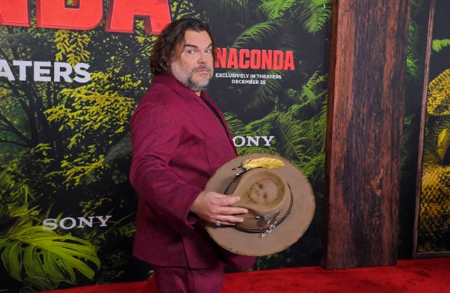 Cast member Jack Black attends the world premiere of the motion picture horror comedy Anaconda at the United Theater in Los Angeles on Saturday, December 13, 2025. Storyline: A group of friends are going through a mid-life crisis. They decide to remake a favorite movie from their youth but encounter unexpected events when they enter the jungle.  LAP2025121327 JIMxRUYMEN