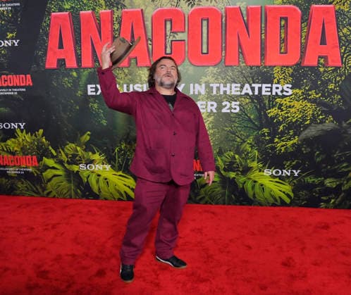 Cast member Jack Black attends the world premiere of the motion picture horror comedy Anaconda at the United Theater in Los Angeles on Saturday, December 13, 2025. Storyline: A group of friends are going through a mid-life crisis. They decide to remake a favorite movie from their youth but encounter unexpected events when they enter the jungle.  LAP2025121335 JIMxRUYMEN