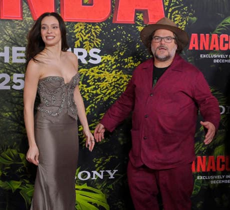Cast members Daniela Melchior and Jack Black attend the world premiere of the motion picture horror comedy Anaconda at the United Theater in Los Angeles on Saturday, December 13, 2025. Storyline: A group of friends are going through a mid-life crisis. They decide to remake a favorite movie from their youth but encounter unexpected events when they enter the jungle.  LAP2025121369 JIMxRUYMEN