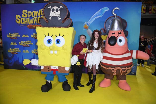 Santiago Ziesmer, Klaudia Giez at the German premiere of SPONGEBOB SCHWAMMKOPF PIRATEN AHOI at the cinema in the Kulturbrauerei in Berlin on 14 12 2025