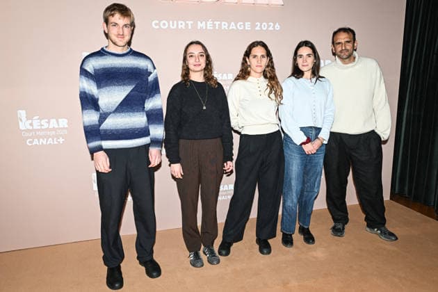 Photocall Courts Metrages Cesar 2026 in Paris FA (L-R) A guest, Jeanne Breteau, Sarah Henochsberg, Marie Kauffmann and Arthur Igual pose for a photocall during the Brunch of Courts Metrages Cesar 2026 in Paris on December 14, 2025. Photo by Firas Abdullah ABACAPRESS.COM Paris Ile-de-France France  Copyright: xAbdullahxFiras ABACAx