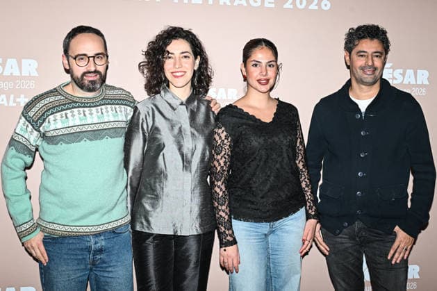 Photocall Courts Metrages Cesar 2026 in Paris FA (L-R) Idris Lettifi, Rand Beiruty, a guest and Moussa Lettifi pose for a photocall during the Brunch of Courts Metrages Cesar 2026 in Paris on December 14, 2025. Photo by Firas Abdullah ABACAPRESS.COM Paris Ile-de-France France  Copyright: xAbdullahxFiras ABACAx