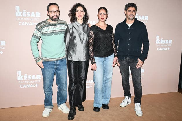 Photocall Courts Metrages Cesar 2026 in Paris FA (L-R) Idris Lettifi, Rand Beiruty, a guest and Moussa Lettifi pose for a photocall during the Brunch of Courts Metrages Cesar 2026 in Paris on December 14, 2025. Photo by Firas Abdullah ABACAPRESS.COM Paris Ile-de-France France  Copyright: xAbdullahxFiras ABACAx