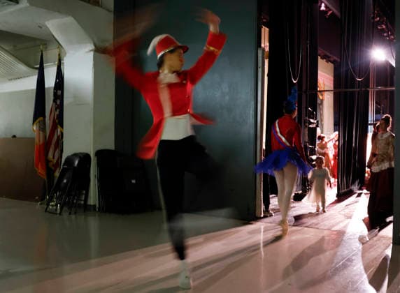 A dancer warms up before taking the stage at the Joffrey Ballet School performance of The Nutcracker at the LaGuardia Performing Arts Center on Sunday, December 14, 2025 in New York City.  NYP20251214101 JohnxAngelillo