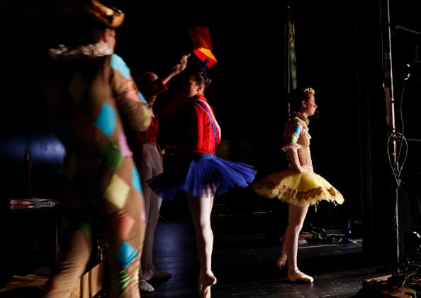 Dancer wait in the wings before taking the stage at the Joffrey Ballet School performance of The Nutcracker at the LaGuardia Performing Arts Center on Sunday, December 14, 2025 in New York City.  NYP20251214103 JohnxAngelillo