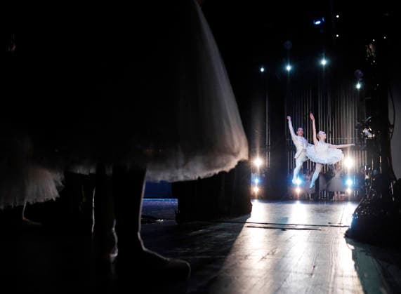 Dancer wait in the wings before taking the stage at the Joffrey Ballet School performance of The Nutcracker at the LaGuardia Performing Arts Center on Sunday, December 14, 2025 in New York City.  NYP20251214106 JohnxAngelillo