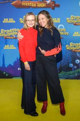 ABBberlin Cathlen Gawlich and Britta Steffenhagen as guests on the yellow carpet at the German premiere of SPONGEBOB SCHWAMMKOPF PIRATEN AHOI at the cinema in the Kulturbrauerei on 14 12 2025 Berlin Germany